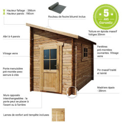 Abri adossé en bois traité 5,96m² - Madriers 28mm Gardy Shelter