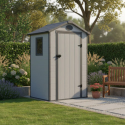 Abri de jardin plastique gris 134x104cm Jôbu