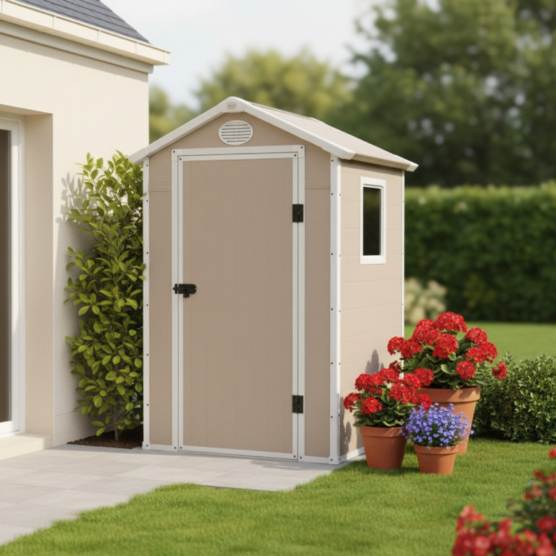 Abri de jardin plastique beige 134x104cm Jôbu