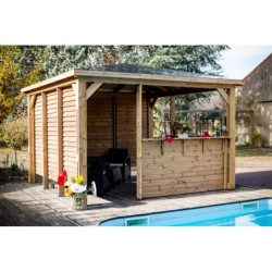 Pool house Blueterm bois thermo chauffé 12,32m² + comptoirs HABRITA