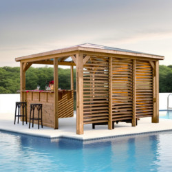 Pool house Blueterm 12,32m² bois thermo chauffé 1 mur plein HABRITA