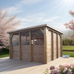 Pool house Blueterm 12,32m² bois thermo chauffé 1 mur plein HABRITA