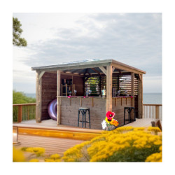 Pool house Blueterm 12,32m² bois thermo chauffé 1 mur plein HABRITA