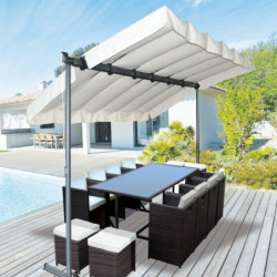 Pergola marquise 9m² HABRITA acier anthracite et toile repliable écru
