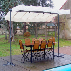 Pergola marquise 9m² HABRITA acier anthracite et toile repliable écru
