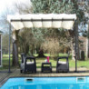 Pergola marquise 9m² HABRITA acier anthracite et toile repliable écru