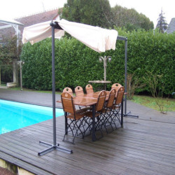Pergola marquise 9m² HABRITA acier anthracite et toile repliable écru