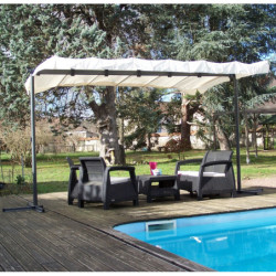 Pergola marquise 9m² HABRITA acier anthracite et toile repliable écru