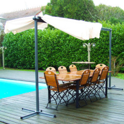 Pergola marquise 9m² HABRITA acier anthracite et toile repliable écru