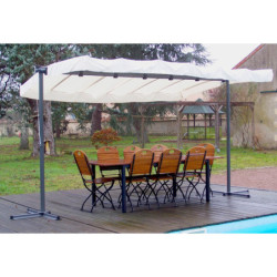 Pergola marquise 9m² HABRITA acier anthracite et toile repliable écru
