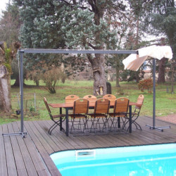 Pergola marquise 9m² HABRITA acier anthracite et toile repliable écru
