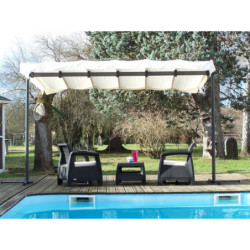 Pergola marquise 9m² HABRITA acier anthracite et toile repliable écru