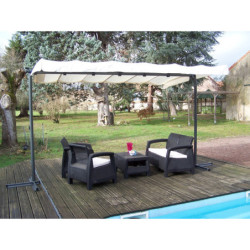 Pergola marquise 9m² HABRITA acier anthracite et toile repliable écru