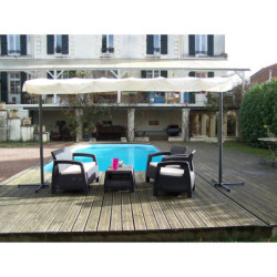 Pergola marquise 9m² HABRITA acier anthracite et toile repliable écru
