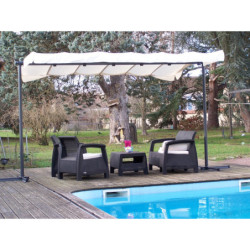 Pergola marquise 9m² HABRITA acier anthracite et toile repliable écru