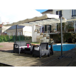 Pergola marquise 9m² HABRITA acier anthracite et toile repliable écru