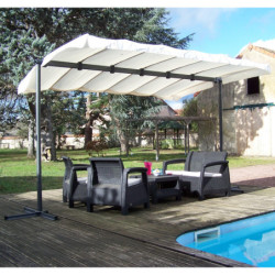 Pergola marquise 9m² HABRITA acier anthracite et toile repliable écru