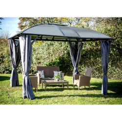 Gloriette alu anthracite avec rideaux et polycarbonate HABRITA 10,80m²