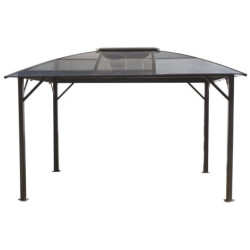 Gloriette alu anthracite avec rideaux et polycarbonate HABRITA 10,80m²