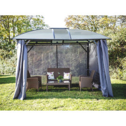 Gloriette alu anthracite avec rideaux et polycarbonate HABRITA 10,80m²