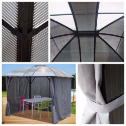 Gloriette alu anthracite avec rideaux et polycarbonate HABRITA 10,80m²