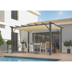Pergola 12m² HABRITA aluminium anthracite avec toile d'ombrage écru