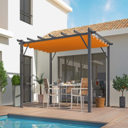 Pergola 12m² HABRITA aluminium anthracite avec toile d'ombrage rouille