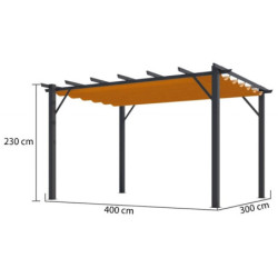 Pergola 12m² HABRITA aluminium anthracite avec toile d'ombrage rouille