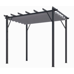Pergola 12m² HABRITA 100% alu anthracite+toile d'ombrage 140gr/m² gris