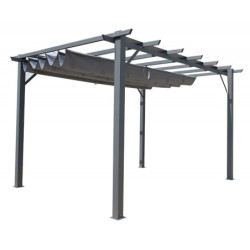 Pergola 12m² HABRITA 100% alu anthracite+toile d'ombrage 140gr/m² gris