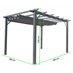 Pergola 12m² HABRITA 100% alu anthracite+toile d'ombrage 140gr/m² gris