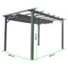 Pergola 12m² HABRITA 100% alu anthracite+toile d'ombrage 140gr/m² gris