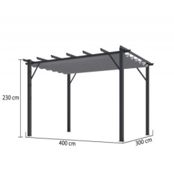 Pergola 12m² HABRITA 100% alu anthracite+toile d'ombrage 140gr/m² gris
