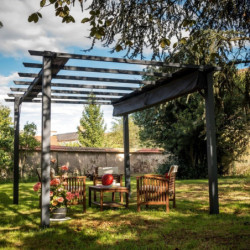Pergola 12m² HABRITA 100% alu anthracite+toile d'ombrage 140gr/m² gris