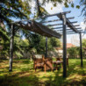 Pergola 12m² HABRITA 100% alu anthracite+toile d'ombrage 140gr/m² gris