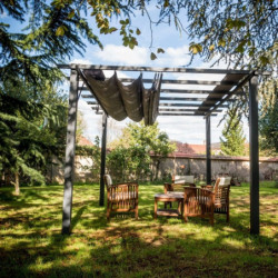 Pergola 12m² HABRITA 100% alu anthracite+toile d'ombrage 140gr/m² gris