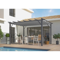 Pergola 12m² HABRITA 100% alu anthracite+toile d'ombrage 280gr/m² gris