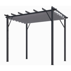 Pergola 12m² HABRITA 100% alu anthracite+toile d'ombrage 280gr/m² gris