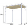 Pergola 12m² HABRITA aluminium coloris blanc avec toile d'ombrage écru