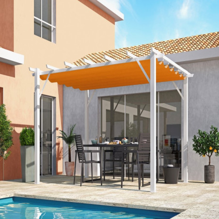 Pergola 12m² HABRITA aluminium blanc avec toile d'ombrage rouille