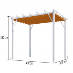 Pergola 12m² HABRITA aluminium blanc avec toile d'ombrage rouille