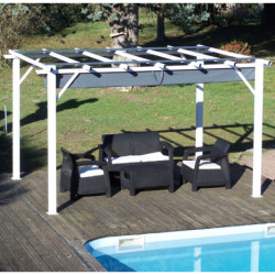 Pergola 12m² HABRITA aluminium blanc avec toile d'ombrage gris