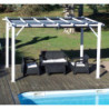 Pergola 12m² HABRITA aluminium blanc avec toile d'ombrage gris