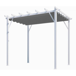Pergola 12m² HABRITA 100% aluminium blanc+toile 280gr/m² gris