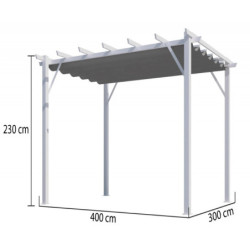 Pergola 12m² HABRITA 100% aluminium blanc+toile 280gr/m² gris