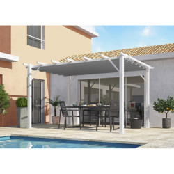 Pergola 12m² HABRITA 100% aluminium blanc+toile 280gr/m² gris