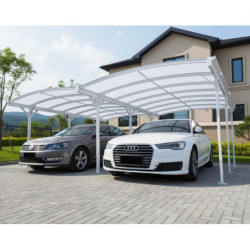 Carport double en aluminium laqué blanc et polycarbonate 6mm X-METAL