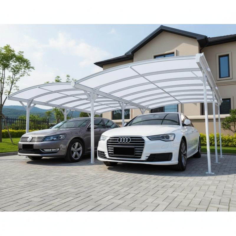 Carport double en aluminium laqué blanc et polycarbonate 6mm X-METAL