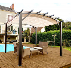 Pergola arche 11,22m² HABRITA alu/acier gris + toile d'ombrage écru