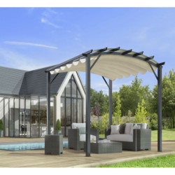 Pergola arche 11,22m² HABRITA alu/acier gris + toile d'ombrage écru